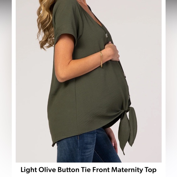 Light Olive Tie Front Button Maternity Tee - Picture 2 of 3